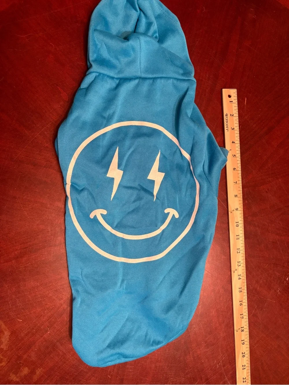 Blue Dog Hoodie with Smiley Face Graphic